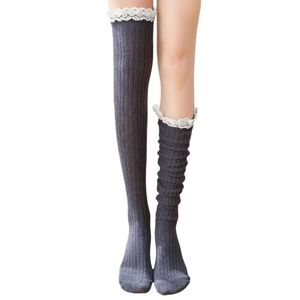 Over The Knee High Slouch Lace Trim Gray Fall Boot Socks Sexy Thigh High OTK New